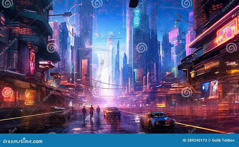 The City of the Future Cyberpunk Cityscape Wallpaper Stock Image - Image of dark, building ...