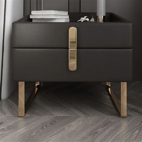 Modern Nightstand Gray Nightstand Nightstand with 2 Drawers Gold Finish ...