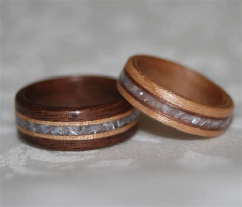 Set of Custom Wooden Wedding Bands with Wood Accents and Stone