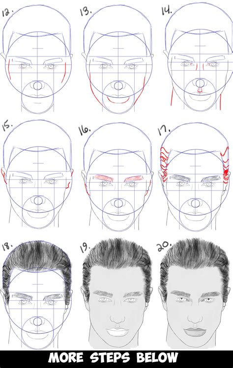 How to Draw a Man’s Face from the Front View (Male) Easy Step by Step ...