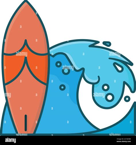 Surfboard and wave isolated vector illustration for Surfing Day on June 20, Water sports color ...