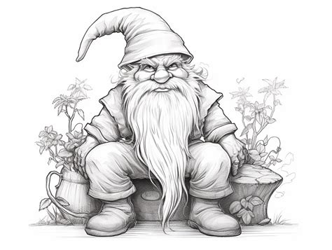 Whimsical Gnomes Coloring - Coloring Page