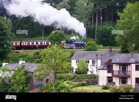 Lakeside and Haverthwaite steam railway Newby Bridge beside Windermere in the Lake District ...