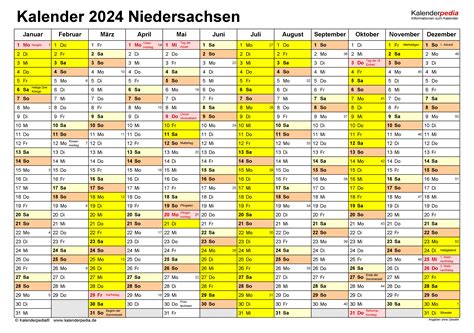 Schulferien Kalender Niedersachsen 2024 - Fiann Jeralee