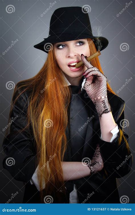 Portrait of the Young Woman with a Cigar Stock Image - Image of attractive, pose: 13121637