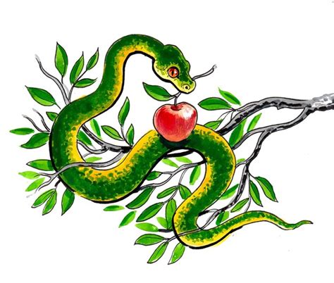 Premium Photo | Snake and apple ink and watercolor drawing