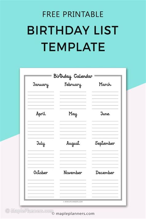 Free Printable Birthday List Templates - Printable Form, Templates and Letter