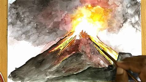 How to Draw a Volcano (painting) | Volcano drawing, Drawings, Volcano