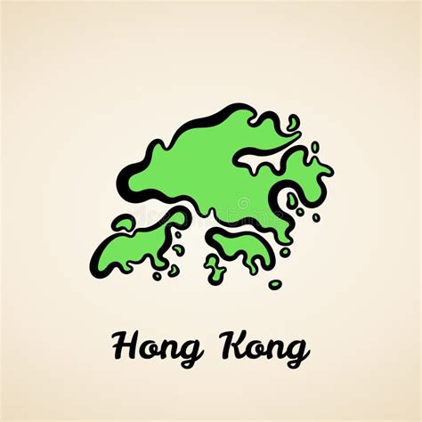 Simplified Map of Hong Kong Outline, with Slightly Bent Flag Under it. Stock Vector ...