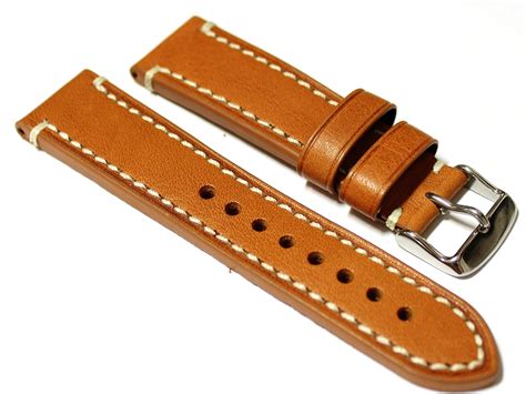 22mm Tan 'Vintage' Leather Watch Strap With Natural Coloured Stitching.: Amazon.co.uk: Watches