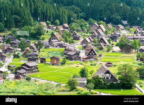 Gifu, Japan - Gassho-zukuri houses at Ogimachi Village in Shirakawago, Gifu, Japan. It is part ...