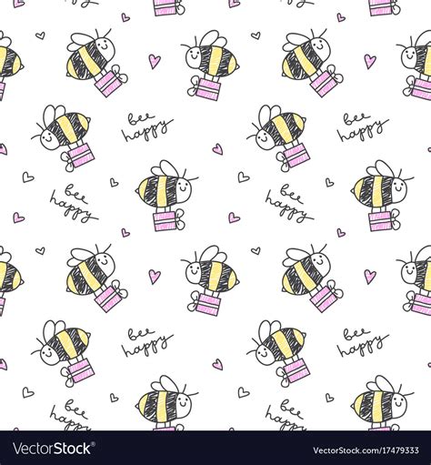 Bee happy pattern Royalty Free Vector Image - VectorStock