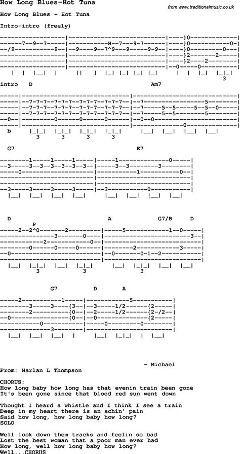 Blues Guitar lesson for How Long Blues-Hot Tuna, with Chords, Tabs, and Lyrics