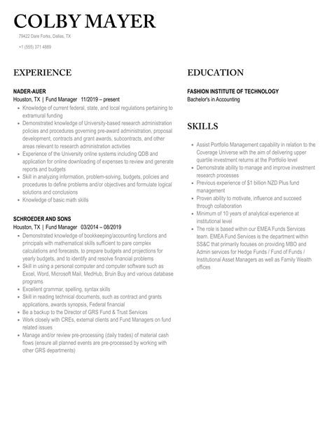 Fund Manager Resume Samples | Velvet Jobs