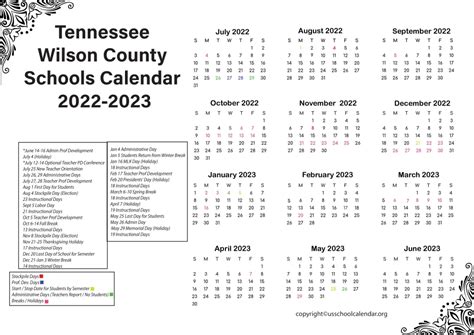 Tennessee Wilson County Schools Calendar 2023 - US School Calendar