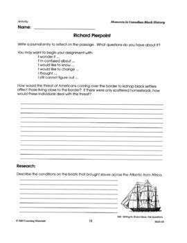 Richard Pierpoint: Black Loyalist in Ontario - Canadian History Worksheet Gr 4-8