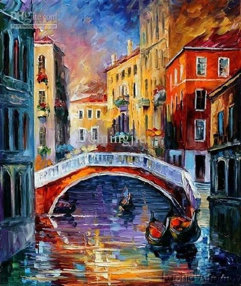 Hand Painted The Venice bridge Landscape Knife Oil Painting on canvas ...