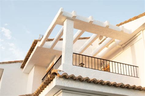 Specific Spanish Balcony and Roof Top. White Mediterranean House Balcony Stock Image - Image of ...