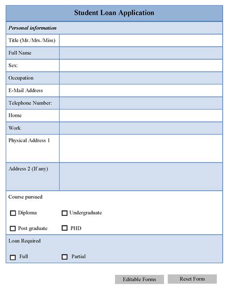 Student Loan Application Form | Editable Forms