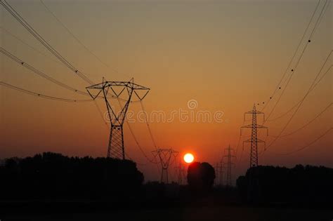 Sunset Powerlines stock photo. Image of color, line, powerline - 1423100