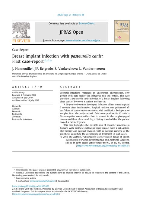 (PDF) “Breast implant infection with Pasteurella canis: first case-report”