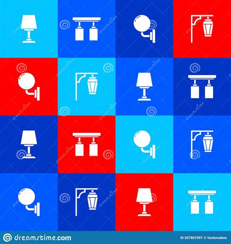 Set Table Lamp, Led Track Lights and Lamps, Wall or Sconce and Vintage Street Icon. Vector Stock ...