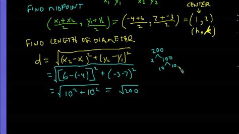 CIrcles 5 - Writing the equation given the endpoints of a diameter ...