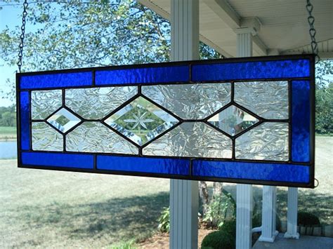 Stained Glass Window Panel Deep Blue Transom Beveled | Etsy