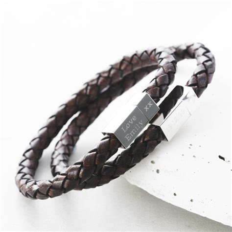 Men's Square Leather Engraved Bracelet By Under the Rose