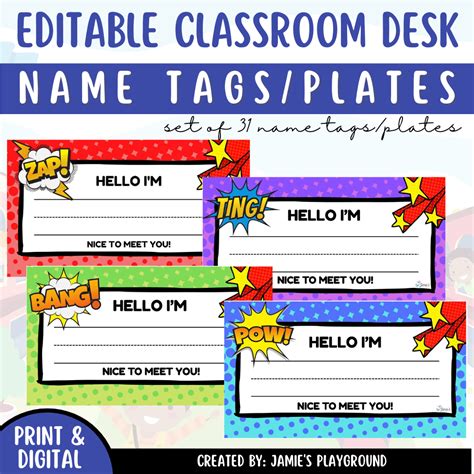 Classroom Desk Name Plates - EDITABLE Superhero Name Tags for Students - Classful