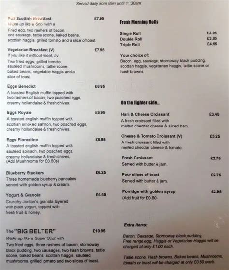 Menu at Southern Cross Cafe, Edinburgh