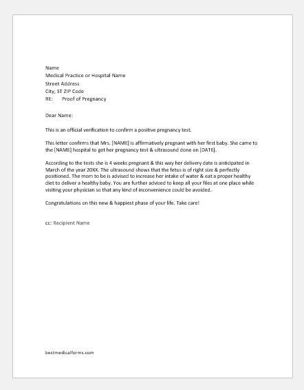 Sample Pregnancy Letter From Doctor