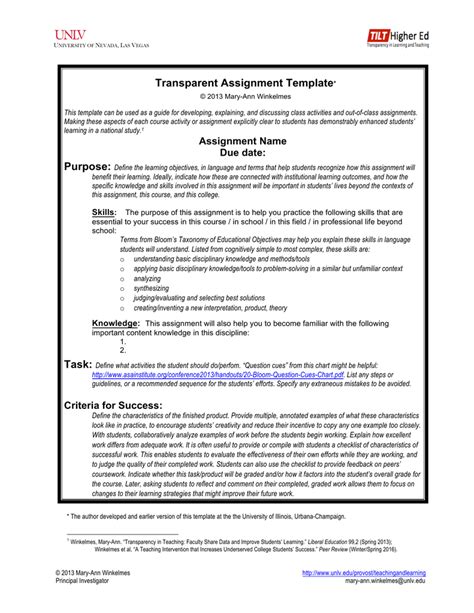 Transparent Assignment Template - University of Nevada, Las Vegas