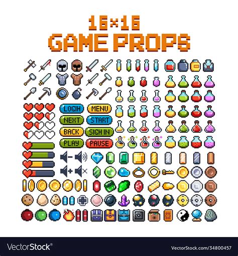 Set 8-bit pixel graphics icons isolated Royalty Free Vector