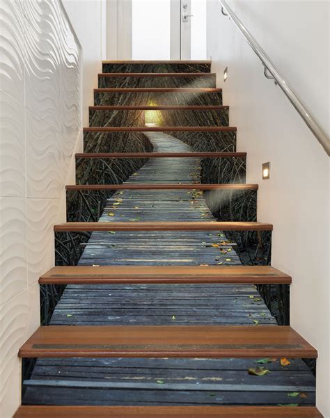 3D Bare Trees Wood Path 1557 Stair Risers | AJ Wallpaper