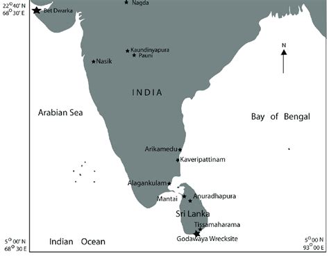 Map of India and Sri Lanka with the locations of major archaeological ...