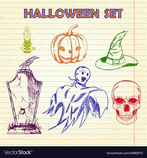 Hand drawn halloween characters set Royalty Free Vector