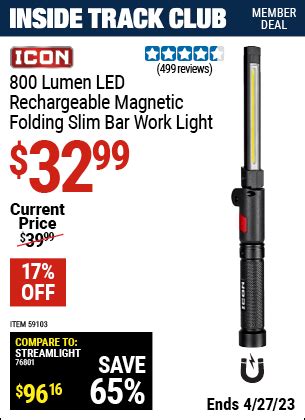 ICON 800 Lumen Rechargeable Slim Bar LED Light for $32.99 – Harbor Freight Coupons