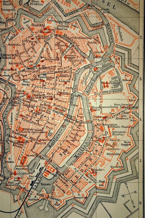 1897 Antique Map of Danzig Gdansk Poland