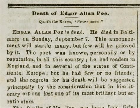 Obituary of Edgar Allan Poe Written by Rufus Griswold