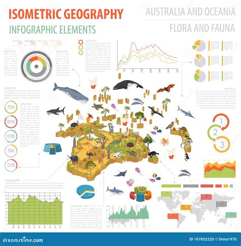 Isometrische 3d Australien Und Ozeanien-Flora Und -fauna Zeichnen ...