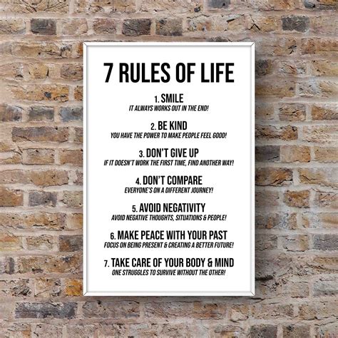 7 Rules of Life Wall Art Quote Life Rules for Success Positive | Etsy