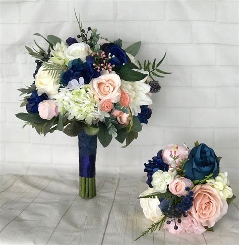 Navy Wedding Bouquet,blush Bridal Bouquet,navy Blue & Blush Bouquet,navy Wedding Flowers,silk ...