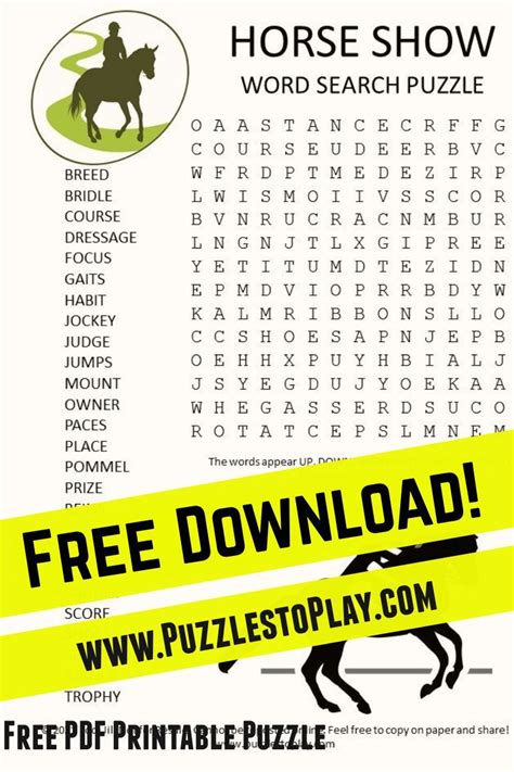 Horse Show Word Search puzzle in 2021 | Free printable puzzles, Word ...