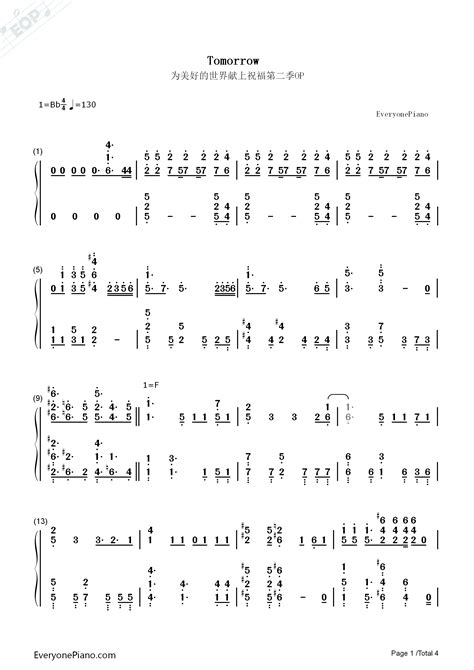 Tomorrow Numbered Musical Notation Preview