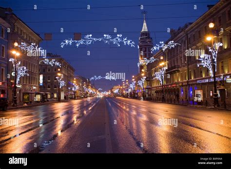 Nevsky Prospekt at night, Saint-Petersburg, Russia Stock Photo - Alamy