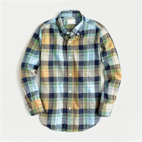 J.Crew: Kids' Lightweight Flannel Shirt In Golden Plaid For Boys