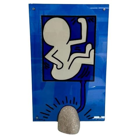Mid-Century Modern Keith Haring Sculpture / Lamp, Glass and Stone ...