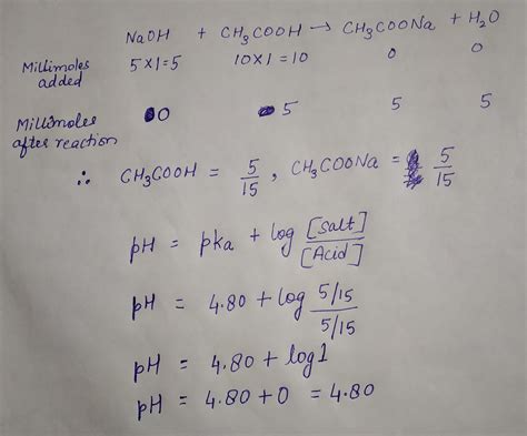 Pka of acetic acid is 4.80. a 10 ml of 1 m solution of acetic acid is ...