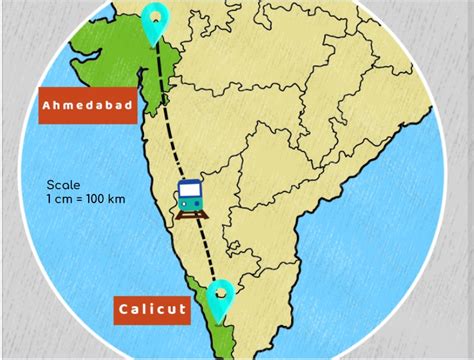 The train route between Ahemdabad to Calicut on the given map is ...